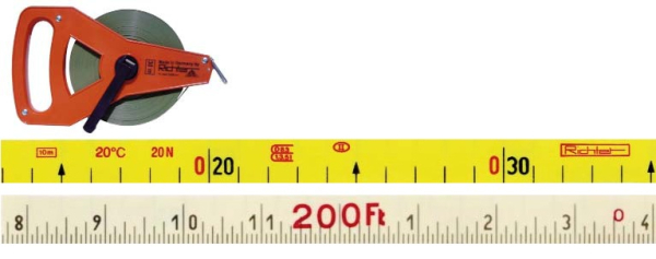 Glasfaserbandmaß in Kunststoffrahmen Typ "R" 16 mm 50 m cm/inch-Teilung
